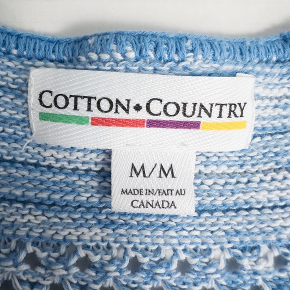 Cotton Country 3/4 Sleeve Crochet Knit Sweater Womens Medium Blue Coastal Boho - Picture 3 of 15